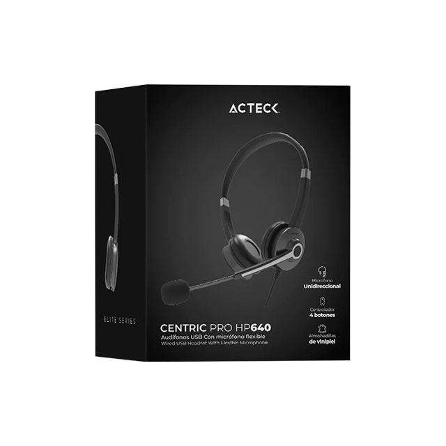 Diadema con micrófono Acteck Centric Pro HP640, USB, 2 m, On-Ear – Negro – AC-935319 