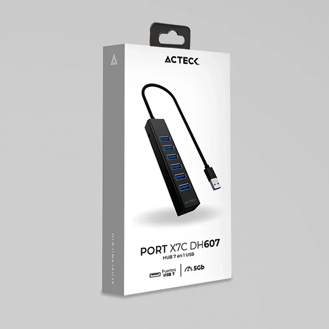 HUB USB C 7 en 1 Port X7C DH607 / 7xUSB  / 3.0 / USB A / Advanced Negro. AC-937030