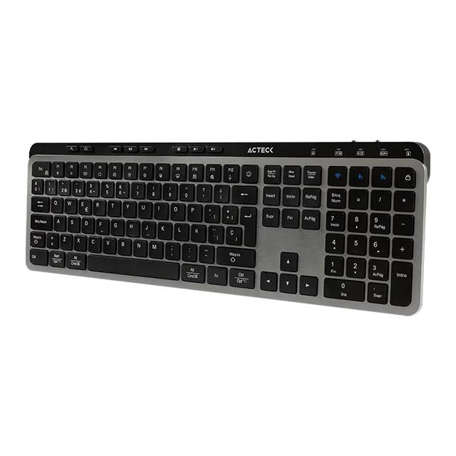 Teclado Multidispositivo Acteck Inspire Krea TI755, 100%, 118 Teclas, 2.4 GHz, Bluetooth 5.1, Membrana Tipo Tijera, Recargable, Negro-Gris – AC-940085