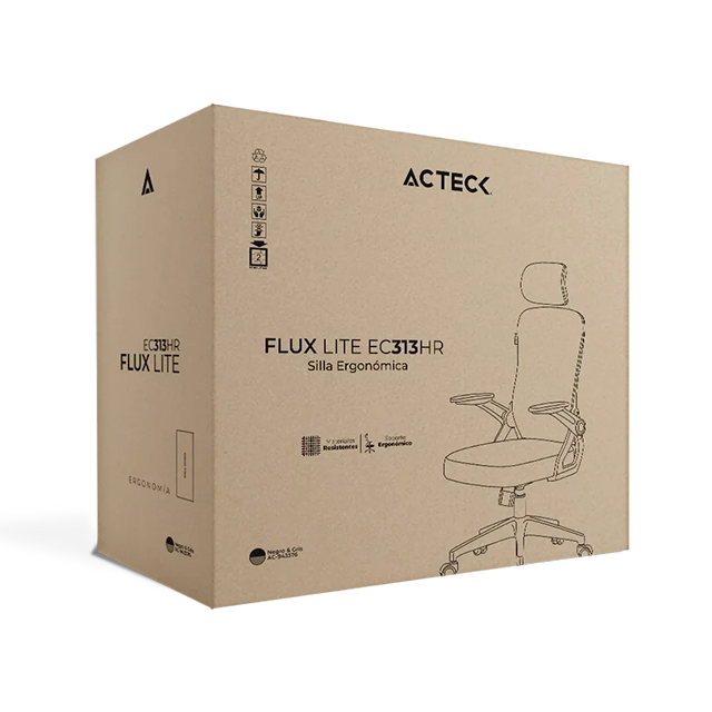 Silla de Oficina Acteck Flux Lite EC313HR, Malla Transpirable, Reposabrazos Abatibles, Inclinación 120°, Pistón Clase 2, Soporta hasta 100 kg – AC-943376