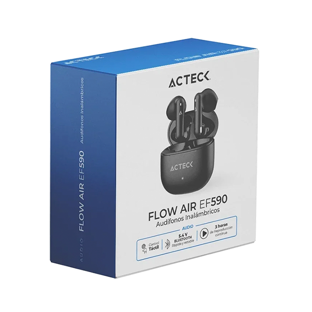 Audífonos Inalámbricos Acteck Flow AIR EF590, Bluetooth 5.4, TWS, Estéreo 2.0, Micrófono, hasta 24 h con Estuche, Negro – AC-945899