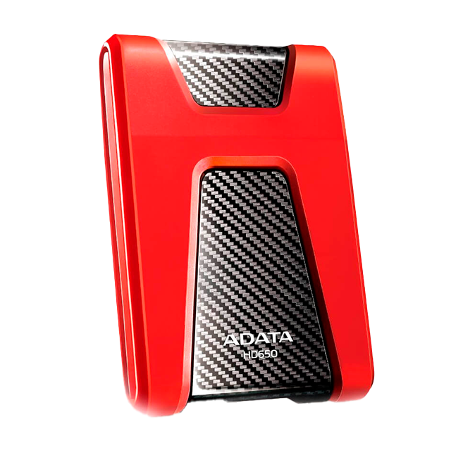 Disco Duro Externo ADATA HD650, 2TB, 2.5", USB 3.2, resistente a golpes, rojo – AHD650-2TU31-CRD