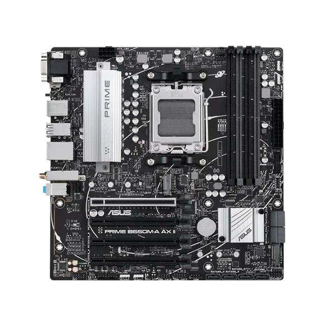 Tarjeta Madre ASUS PRIME B650M-A AX II-CSM, Micro-ATX, Socket AM5, DDR5 6400MHz (OC), PCIe 5.0, Wi-Fi 6, HDMI/DP/VGA, USB 3.2 Gen 2, Aura Sync