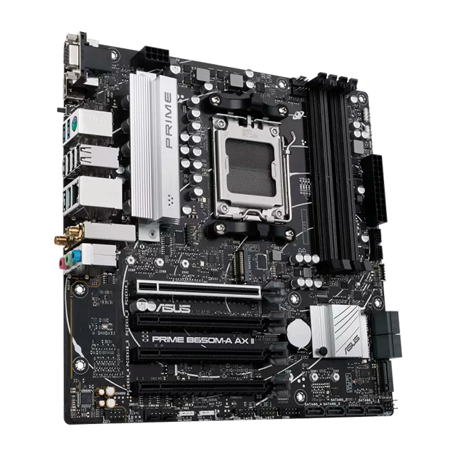 Tarjeta Madre ASUS PRIME B650M-A AX II-CSM, Micro-ATX, Socket AM5, DDR5 6400MHz (OC), PCIe 5.0, Wi-Fi 6, HDMI/DP/VGA, USB 3.2 Gen 2, Aura Sync