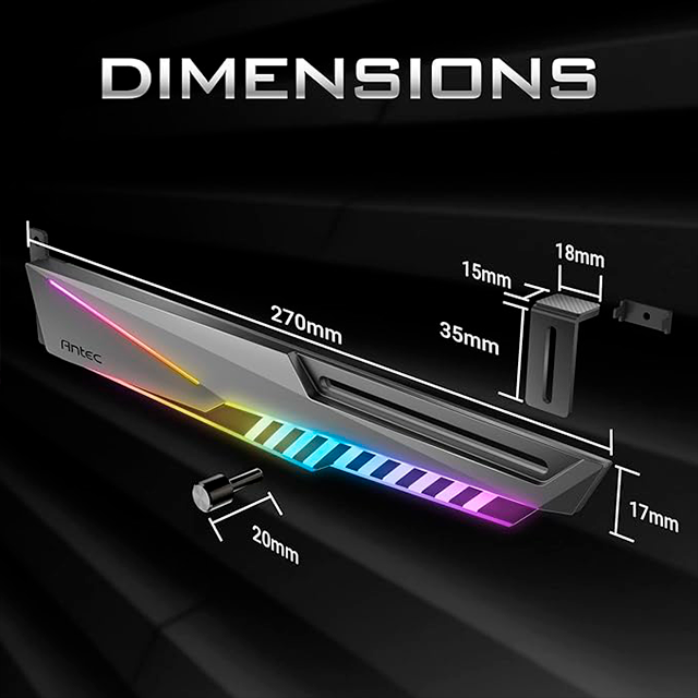 Soporte para Tarjeta de Video ANTEC DAGGER ARGB, Ajustable en Altura, Estructura Metálica, Iluminación ARGB Personalizable, Compatibilidad Universal - AT-HGPUH-ARGB-BK