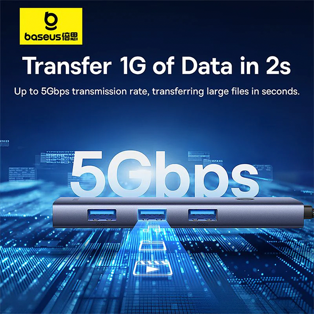 Hub USB-C Baseus Flite Series, 7 Puertos, HDMI 4K 60Hz, USB 3.0, PD, SD/TF – Gris – B00052803811-00