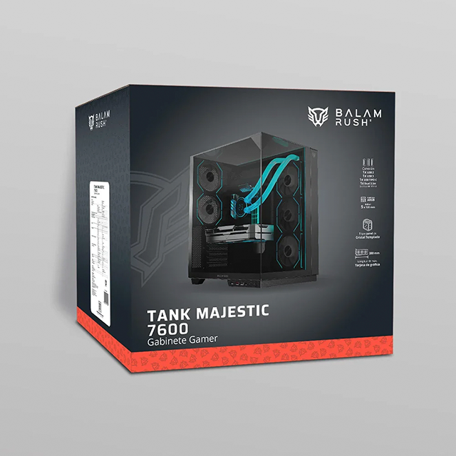 Gabinete Gamer Media Torre Tank Majestic 7600, ATX, Cristal Templado, USB-C, Negro – BR-941495