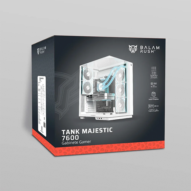 Gabinete Gamer Media Torre Tank Majestic 7600, ATX, Cristal Templado, USB-C, Blanco – BR-941501