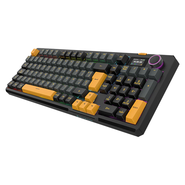 Teclado Gamer Mecánico Inalámbrico Defeat Level GK3, 90%, Bluetooth 5.1, 2.4GHz, Gasket, RGB, pantalla y perilla, Legend Negro – BR-942492