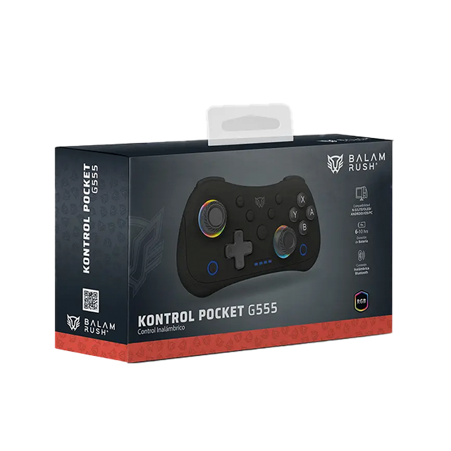Control Inalámbrico Balam Rush Kontrol Pocket G555, Bluetooth 5.0 / USB-C, Multiplataforma, Compatible Nintendo Switch, RGB, Negro - BR-942553