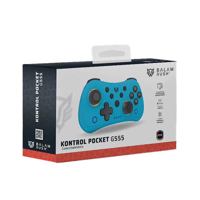 Control Inalámbrico Balam Rush Kontrol Pocket G555, Bluetooth 5.0 / USB-C, Multiplataforma, Compatible Nintendo Switch, RGB, Azul - BR-942577