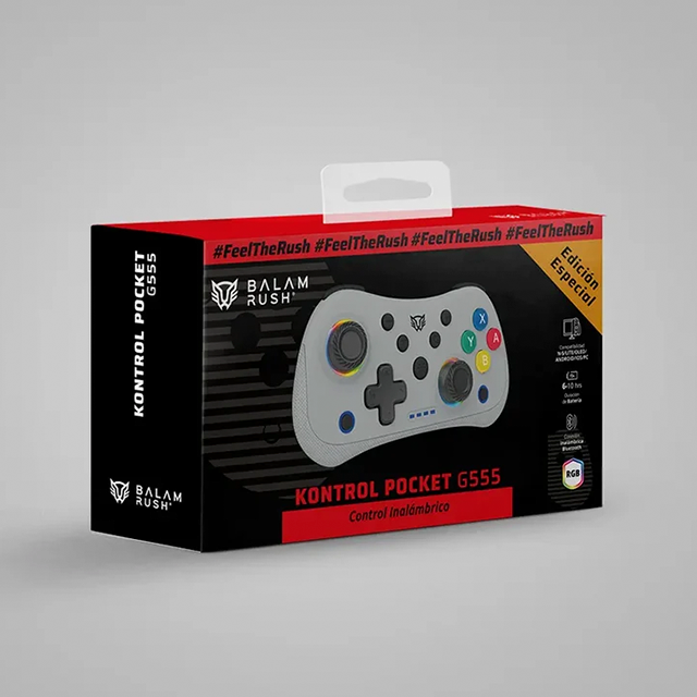Control Inalámbrico Balam Rush Kontrol Pocket G555, Bluetooth 5.0 + USB-C, Joysticks Hall, Gyro 6 Ejes, Turbo, RGB, Retro Gris – BR-942591