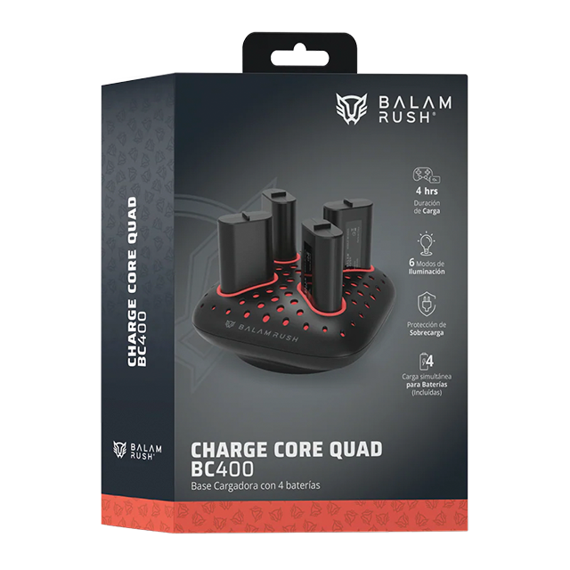 Base Cargadora ChargeCore Quad BC400, incluye 4 baterías, carga múltiple, negro – BR-943635