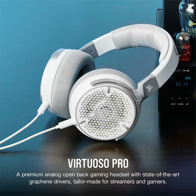 Diadema Corsair VIRTUOSO PRO Open Back, Alámbricos 3.5 mm, Drivers de Grafeno 50 mm, Micrófono Desmontable, Blanco – CA-9011371-NA