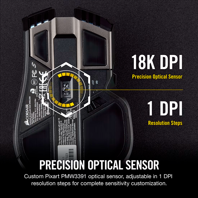 Mouse Gamer Corsair Ironclaw RGB Wireless, Óptico 18,000 DPI, Inalámbrico RF/BT y USB, 7 Botones Programables, iCUE, Negro - CH-9317011-NA