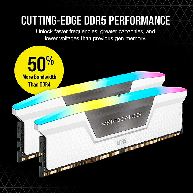 Memoria RAM Corsair Vengeance RGB 32 GB (2×16 GB), DDR5, 5200 MHz CL40 Blanca – CMH32GX5M2B5200C40W