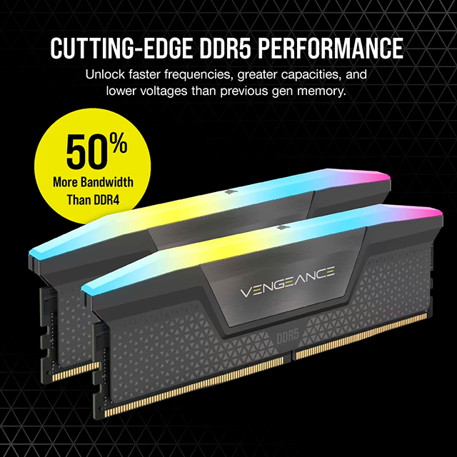 Memoria RAM Corsair Vengeance RGB DDR5 32GB (2×16GB) 5200 MHz CL40, EXPO/XMP – CMH32GX5M2B5200Z40K