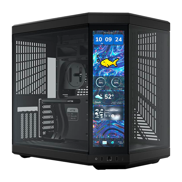 Gabinete HYTE Y70 Touch Infinite Pitch Black, Mid-Tower ATX, Pantalla Táctil IPS 14.9" 2.5K 60 Hz, Vidrio Panorámico, PCIe 4.0 Riser – CS-HYTE-Y70TTI-BB