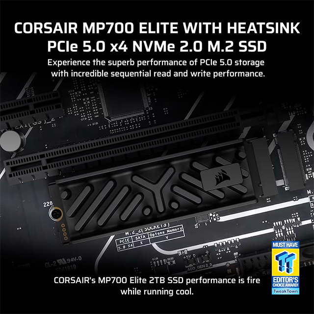 Unidad de Estado Solido SSD Corsair MP700 Elite White Heatsink, 2TB, NVMe M.2, PCIe 5.0, hasta 10000 MB/s lectura, disipador incluido – CSSD-F2000GBMP700EHS