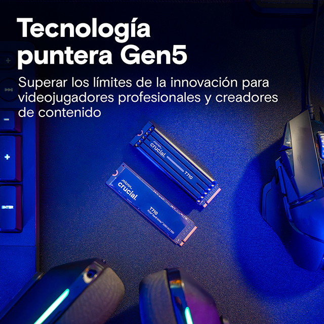 Unidad de Estado Solido SSD Crucial T710, 1TB, NVMe M.2 2280, PCIe 5.0, hasta 13600 MB/s lectura, alto rendimiento – CT1000T710SSD8