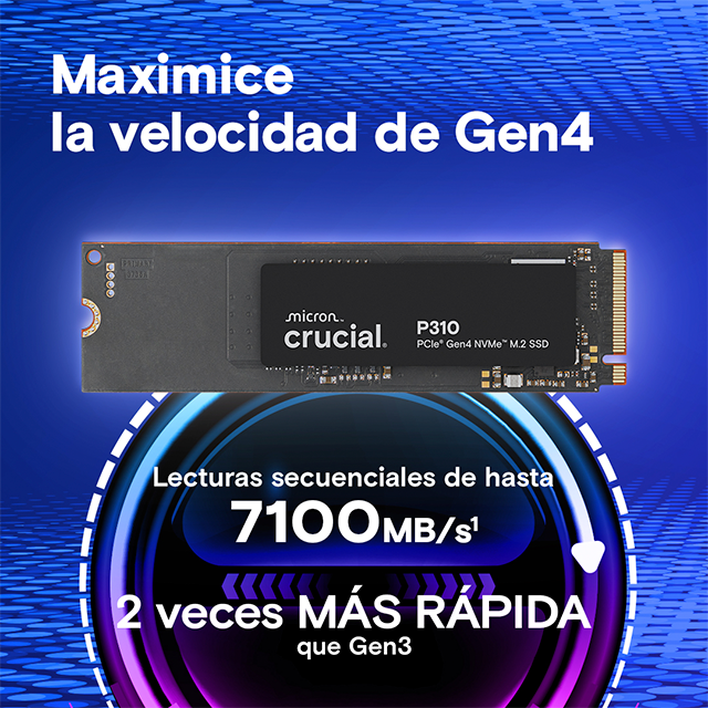 Unidad De Estado Solido SSD Crucial P310 2 TB, M.2 2280, PCIe 4.0 ×4, NVMe, Lectura 7100 MB/s, Escritura 6000 MB/s, sin Disipador – CT2000P310SSD8