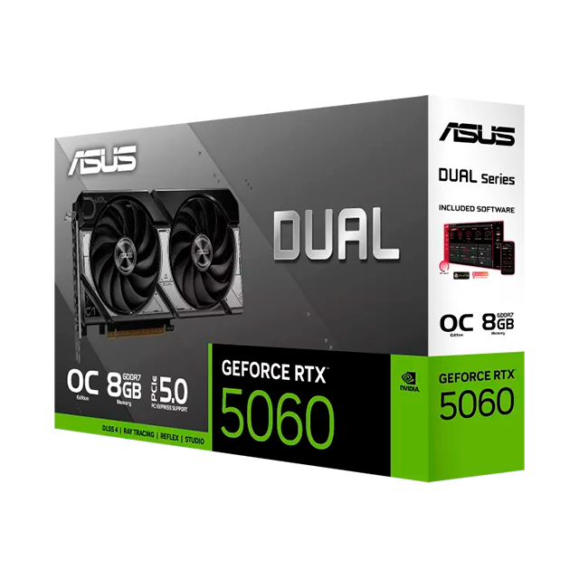 Tarjeta de video Asus Dual RTX 5060 OC, 8GB GDDR7, PCIe 5.0, HDMI 2.1, DisplayPort 2.1 – DUAL-RTX5060-O8G