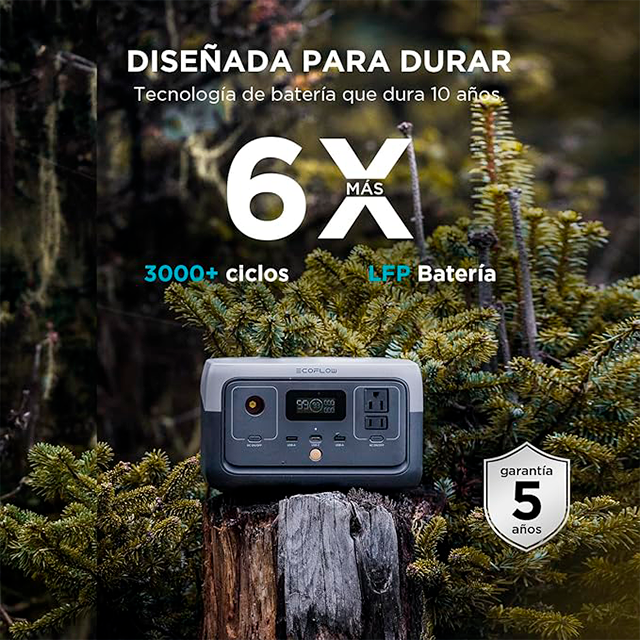 Estación de Energía Portátil EcoFlow RIVER 2 240, 240 Wh, Salida 300 W (Surge 600 W), Recarga 0-100 % en 60 min, Batería LiFePO4 de Larga Vida - RIVER2-240
