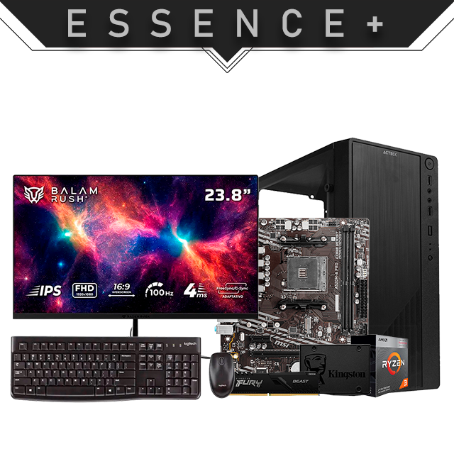 PC Essence + | Ryzen 3 3200G | 8 GB 3200 MHz | SSD 480 GB | Gráficos integrados | Monitor | Teclado y Mouse