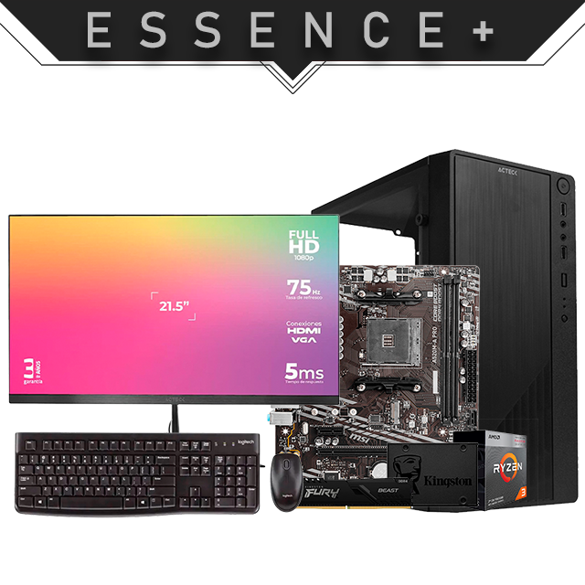 PC Essence + | Ryzen 3 3200G | 8 GB 3200 MHz | SSD 480 GB | Gráficos integrados | Monitor | Teclado y Mouse