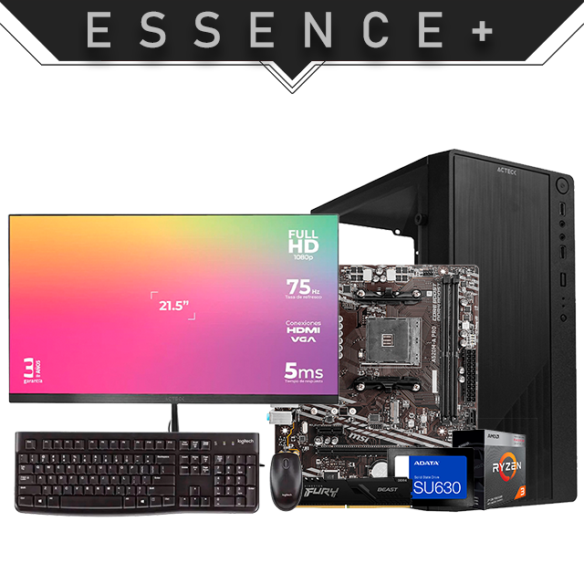 PC Essence + | Ryzen 3 3200G | 8 GB 3200 MHz | SSD 480 GB | Gráficos integrados | Monitor | Teclado y Mouse