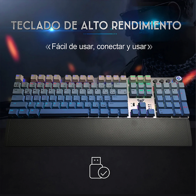 Teclado Mecánico AULA F2088 Air White, 104 Teclas, Alámbrico USB-C, Reposamuñecas Removible, Perilla Multimedia, RGB, Inglés con Impresión en Español – 8500-0069
