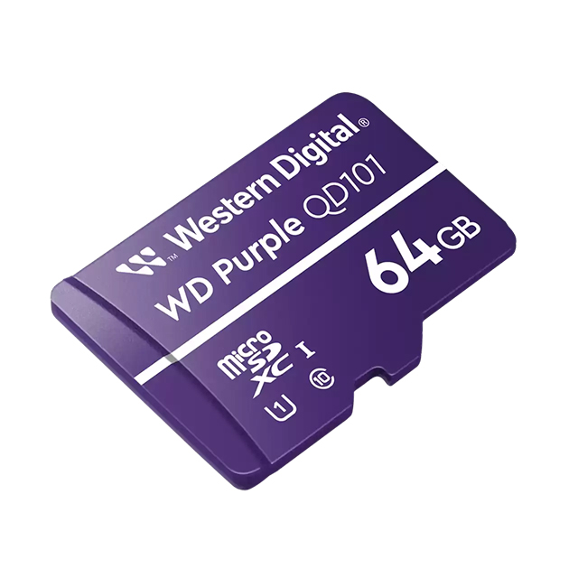 Memoria Micro SDXC Western Digital Purple SC Ultra Endurance 64GB, Clase 10, 50/40MB/s,  Tecnologia 3D NAND de 96 Capas, Optimizada para Cámaras de Videovigilancia 24/7 -  WDD064G1P0C