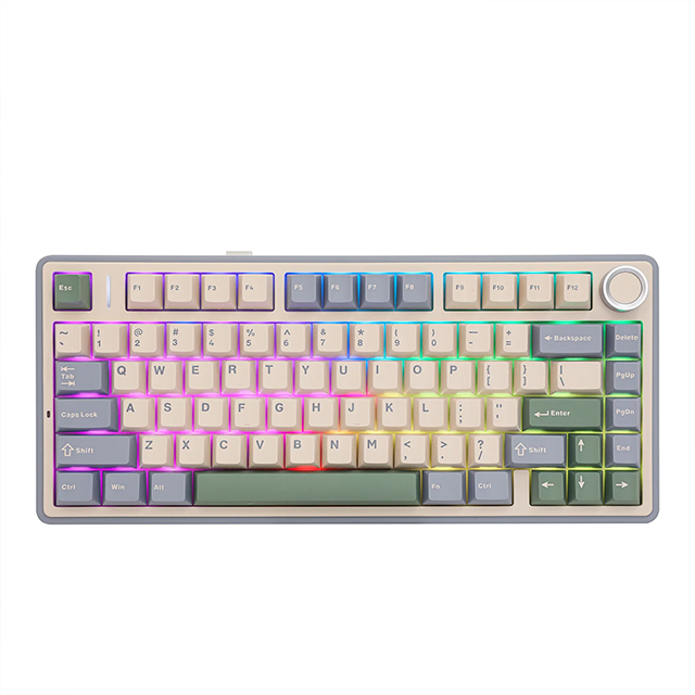Teclado mecánico Aula F75 inalámbrico, 70%, triple conexión, Reaper switch, gasket 7 niveles, RGB, morado/beige/verde – 8500-0012