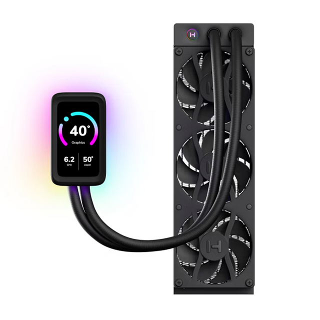 Enfriamiento Líquido HYTE THICC Q80 Trio, 360 mm, Pantalla IPS 5" 720p 60 Hz, 3× Ventiladores 120 mm, 3000 RPM, ARGB, Negro – FAN-HYTE-Q80T-BB