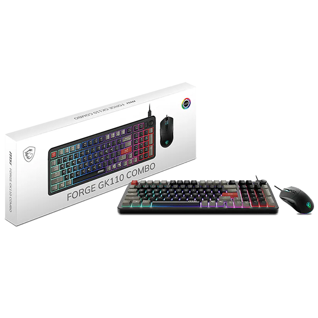 Combo Teclado y Mouse Gamer MSI FORGE GK110 COMBO US, Alámbrico USB 2.0, Teclado RGB de Membrana, Mouse 12,800 DPI, 7 Botones, Inglés – FORGE GK110 COMBO US