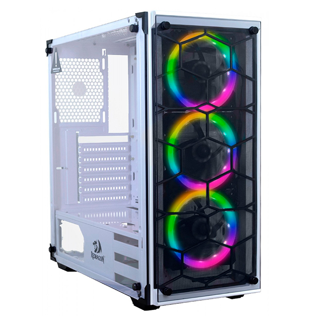 Gabinete Redragon Wheel Jack, Mid Tower, Incluye 3 ventiladores RGB, ATX / Micro-ATX / Mini-ITX , Cristal Templado , Filtro Anti Polvo - GC-606WH-3RGB