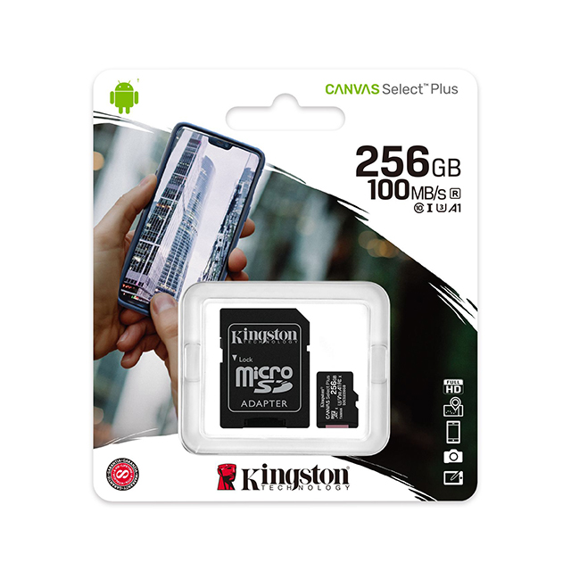 Memoria Micro SD Kingston Canvas Select Plus, 256GB, 100MB/seg Lectura, Velocidad de clase UHS-I, U1, V10, SDCS2/256GB