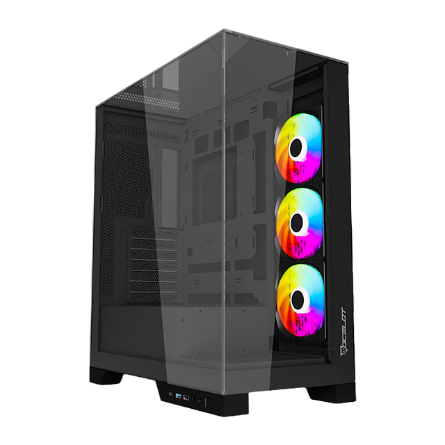 Gabinete Ocelot Gaming Glass Hunter 3, Mini Tower, ATX / Micro-ATX / ITX, Cristal Templado, 3 Ventiladores Incluidos – Glass Hunter 3