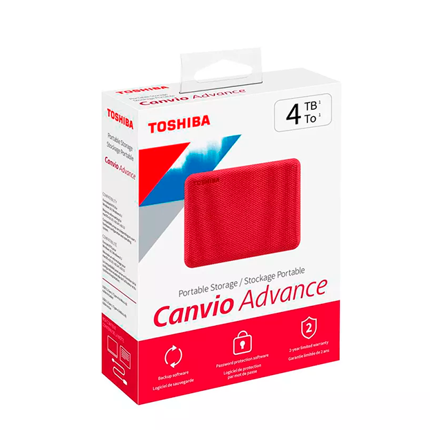 Disco Duro Externo Toshiba Canvio Advance V10, 4TB, 2.5”, USB 3.0, Color Rojo – HDTCA40XR3CA