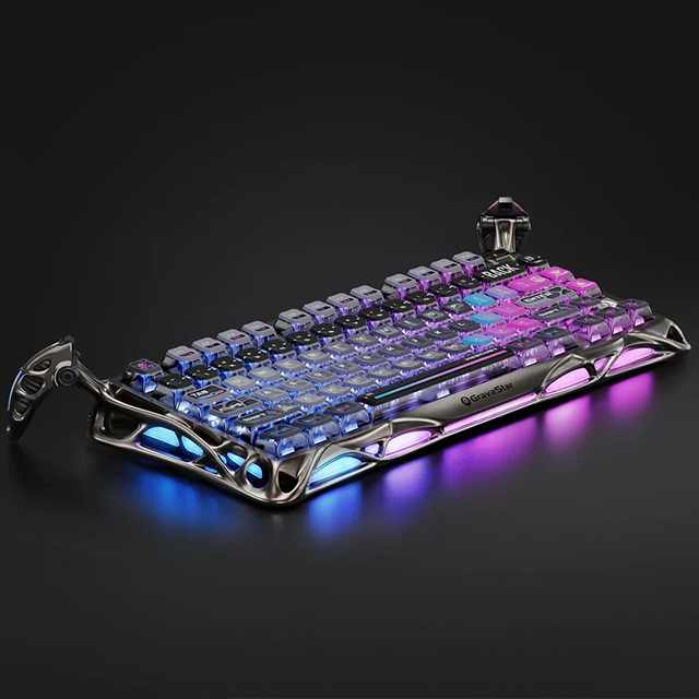 Teclado Mecánico Inalámbrico GravaStar Mercury K1 Pro Special Edition Cyberpunk, 75%, 79 Teclas, Hot-Swap, Bluetooth, 2.4 GHz, RGB, Aluminio – GS K1 PRO_CBLK