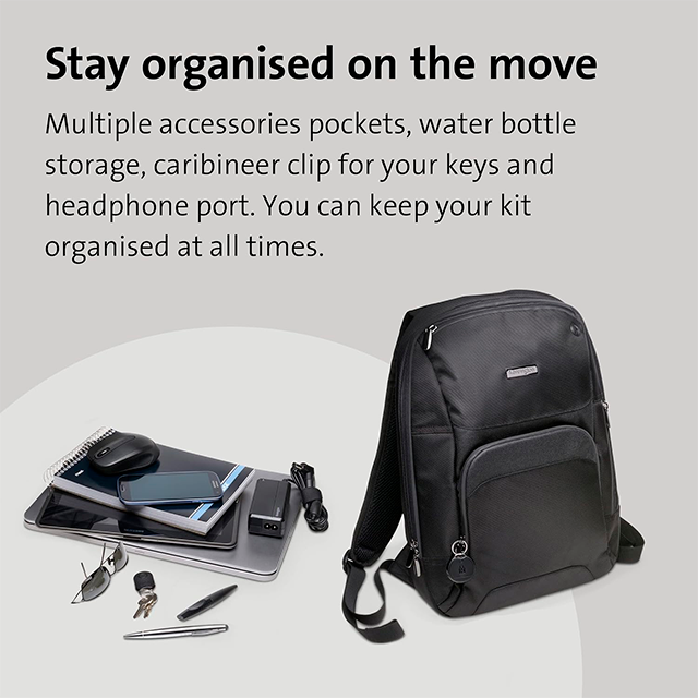 Mochila Kensington Triple Trek para Laptop de hasta 14", Poliéster 1680D, Compartimentos Acolchados, Cremalleras Reflectantes, Negro – K62591AM