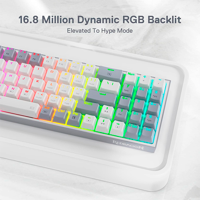 Teclado Mecánico Gamer POLLUX, 75%, Español, Alámbrico, Switch Rojo, Retroiluminación RGB, Diseño Compacto con Pad Numérico, Color White/Gray - POLLUX-WG