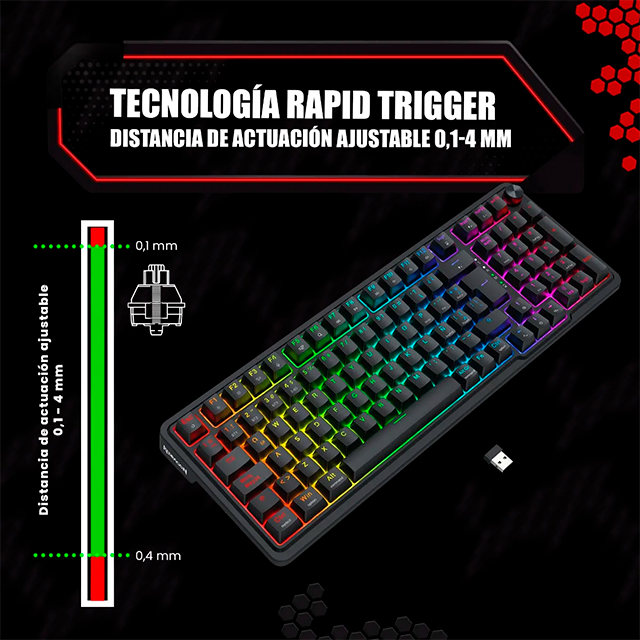 Teclado Mecánico EISA Magnetic Black K686RBG-M-SP, 96%, alámbrico, switches magnéticos, 8K Hz, RGB, español – K686RBG-M-SP