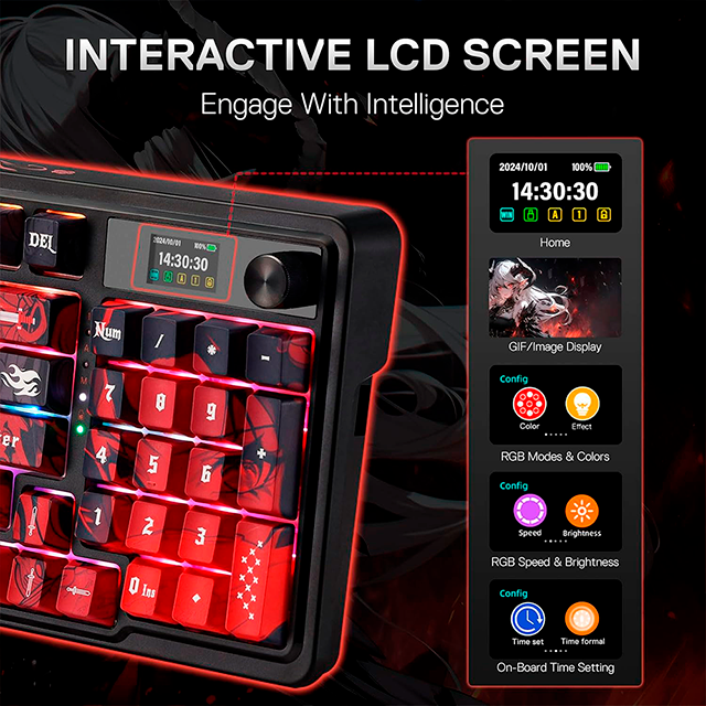 Teclado Mecánico EISA Artemis Pro K719AK-RGB-PRO, alámbrico/inalámbrico (BT/2.4GHz), switches lineales, pads absorbentes, RGB, inglés – K719AK-RGB-PRO