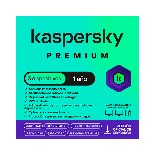 Kaspersky Premium, 3 Dispositivos, Suscripción 12 Meses, Licencia Digital ESD – KL1047ZDCFS