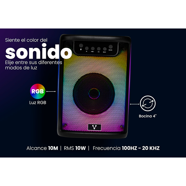 Bocina Vorago KSP-205, 4”, RGB, TWS, Hasta 4 Horas, Bluetooth, USB,  Micro SD, 3.5 mm