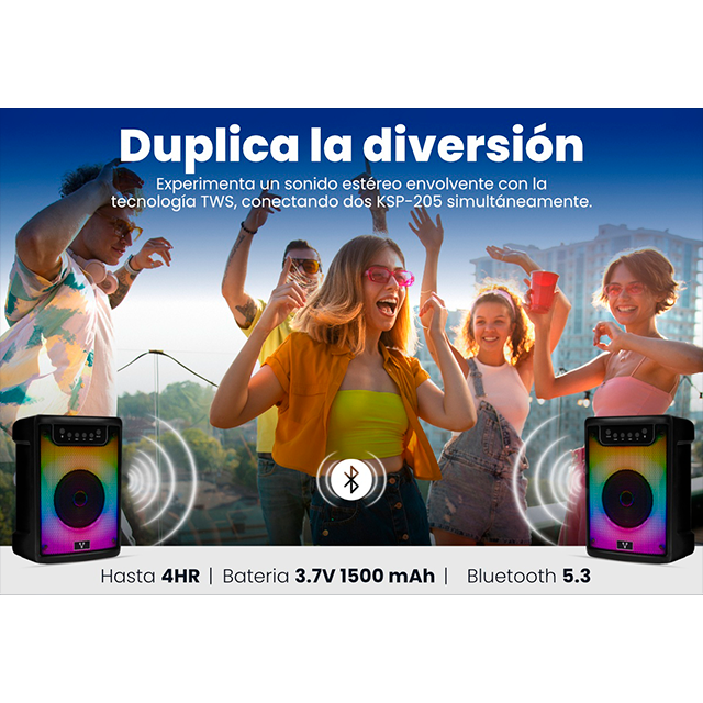 Bocina Vorago KSP-205, 4”, RGB, TWS, Hasta 4 Horas, Bluetooth, USB,  Micro SD, 3.5 mm