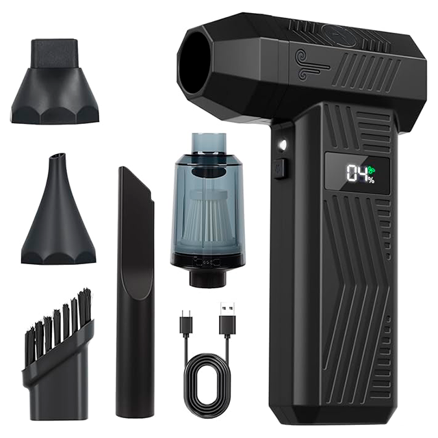 Soplador/Aspiradora Inalámbrico Longzhuo 2 en 1, 150,000 RPM, 6 boquillas, batería 8000 mAh, USB-C, LCD – Longzhuo 2in1