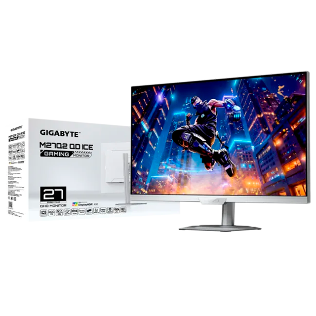 Monitor Gaming Gigabyte M27Q2 ICE, 27", QHD 2560×1440, 200 Hz, SS IPS, 1 ms, FreeSync Premium, USB-C, blanco – M27Q2 ICE