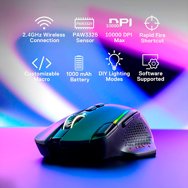Mouse Gamer Inalámbrico Redragon Taipan Pro M810, 10,000 DPI, PAW3325, 1000 Hz, 8 Botones Programables, 2.4 GHz, USB-C, RGB – M810RGB-PRO
